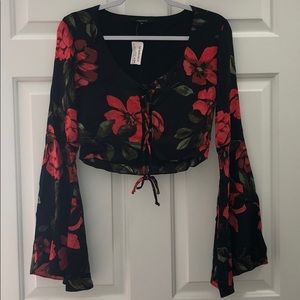 Flower Crop Top with Bell Sleeves